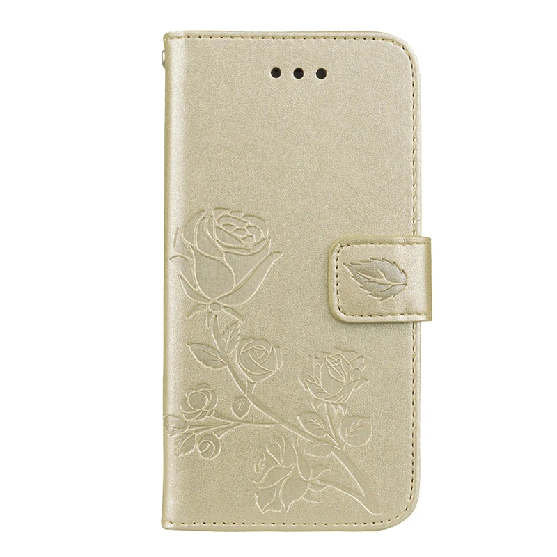 Роскошный флип-чехол с цветком розы для iPhone 6 s 6s 7 8 Plus X 10 5 5S 5SE 6Plus 6s Plus 7Plus 8 Plus 360 чехол для мобильного телефона - Цвет: Золотой