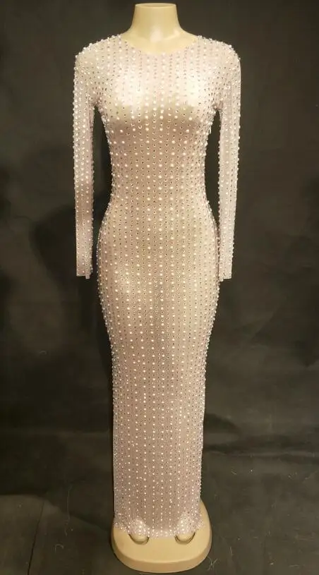 Dress A Для женщин 2 цвета сексуальное сценическое платье из чистой пряжи жемчуг серебряный блеск сверкающий кристаллы ночной клуб вечерние Одежда для сцены певица танцевальные костюмы - Цвет: Dress A