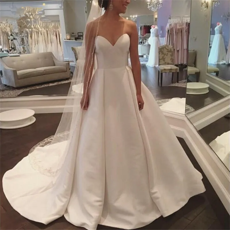 Vestido де noiva simples Атласная Дешевые Свадебное Платье милая Невесты платье линия