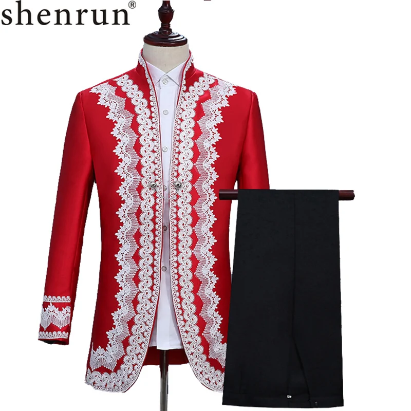 Shenrun мужские костюмы красный пиджак черные брюки для свадебной вечеринки