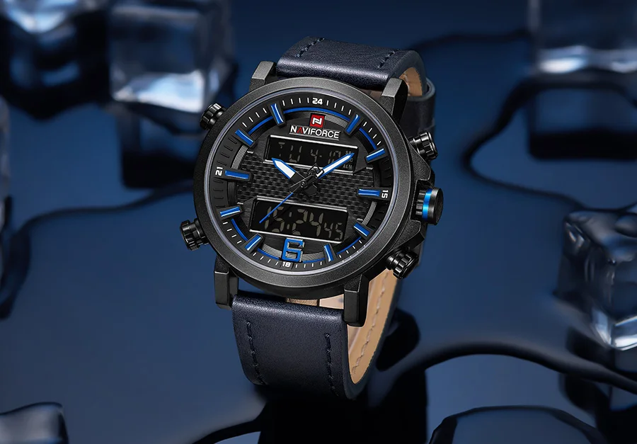 NAVIFORCE цифровые часы для мужчин водонепроницаемые люксовый бренд Мужские часы со светящимся циферблатом кожаный ремешок мужские наручные часы Relojes