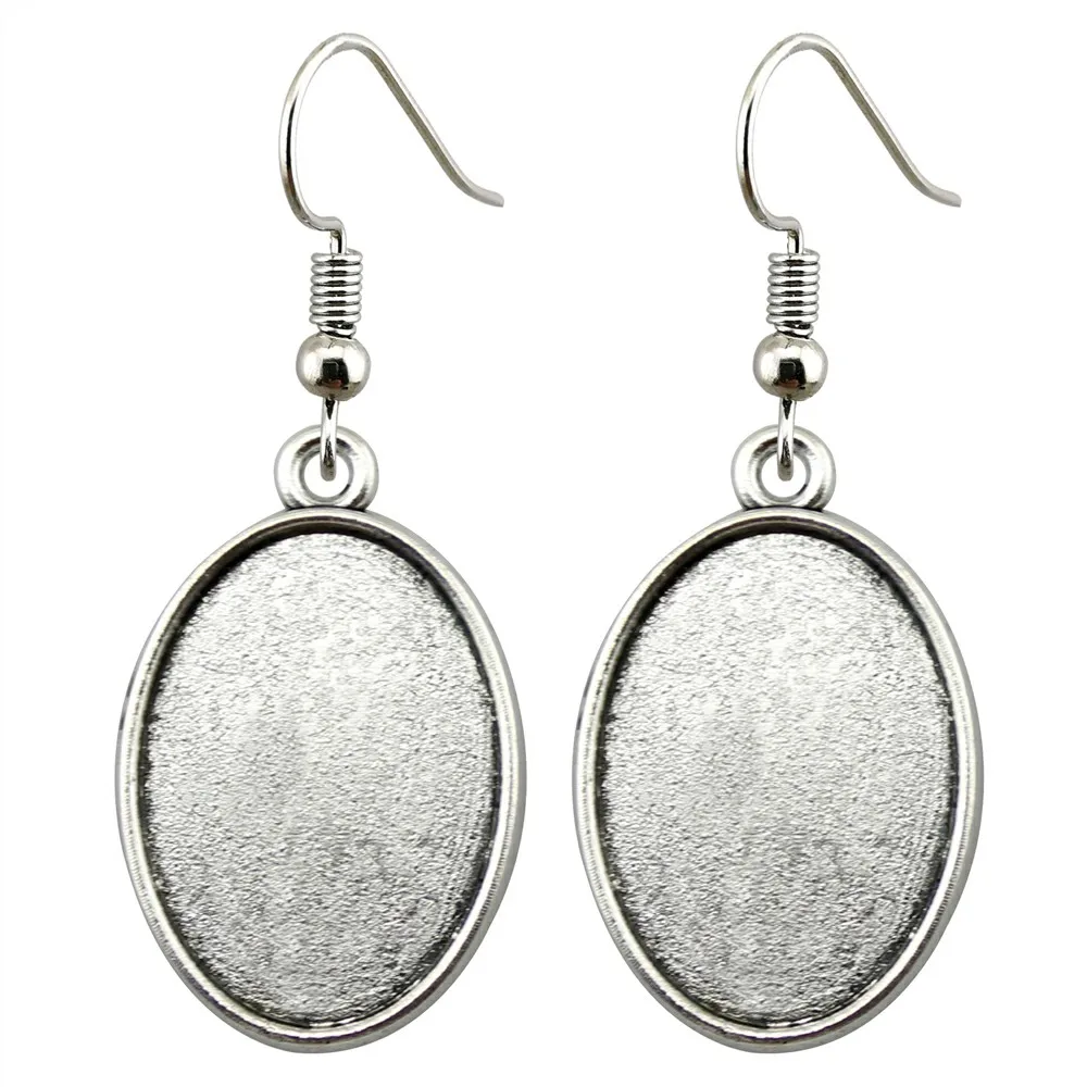 

5 Pairs Fit 18x25mm Oval Shape Glass Cabochon Zinc Alloy Dangle Earrings Hooks Cabochon Base Setting DIY Jewelry Findings Making
