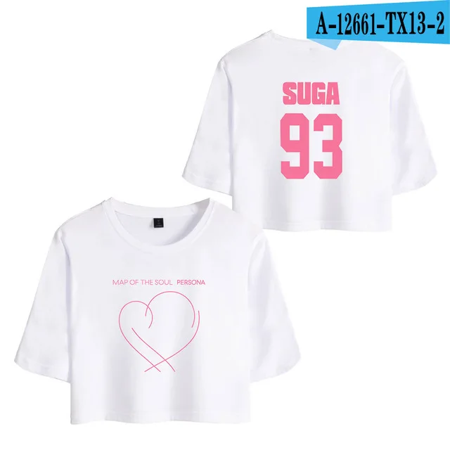 Корейский Kpop J-HOPE SUGA JIN карта соул персональный принт короткий топ женские футболки для девочек короткий рукав Сексуальная футболка - Цвет: 22