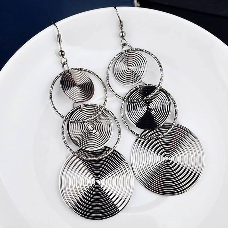 Запад Гипербола Стиль Серьги MS многоуровневый круглый диск Earbob преувеличены