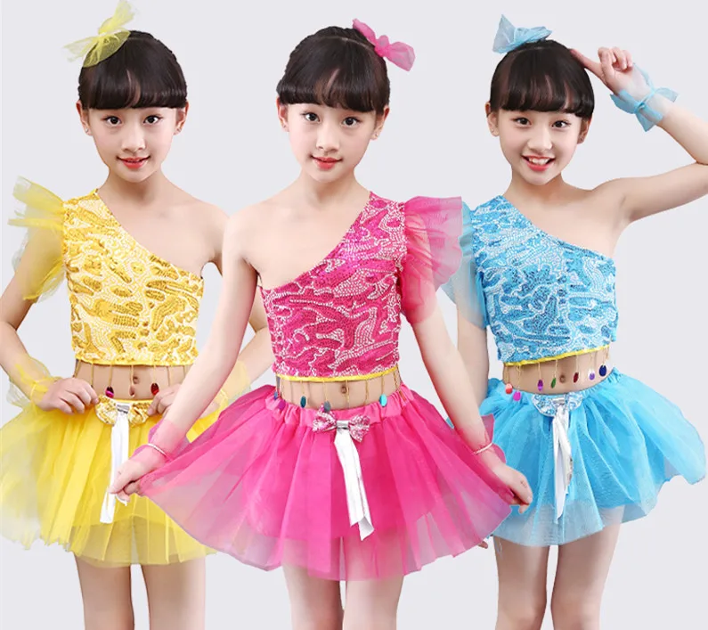 

Children Jazz Dance Costumes Girls Shining Sequin Hip-hop Dance Skirt Jazz Kids Dance Competitions Performance Stage Clothes 2Pc