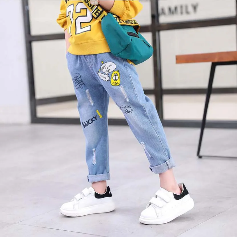 Брюки для мальчиков детские джинсы весна-осень хлопковые джинсовые брюки