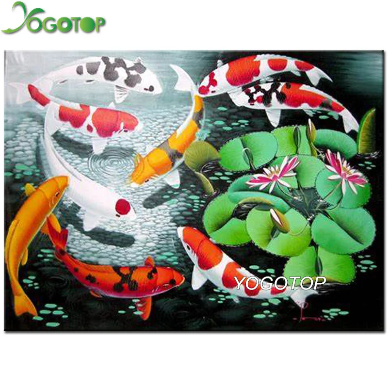 Квадратная Алмазная вышивка YOGOTOP алмазная кои рыбы сделай сам картина Девять рыб
