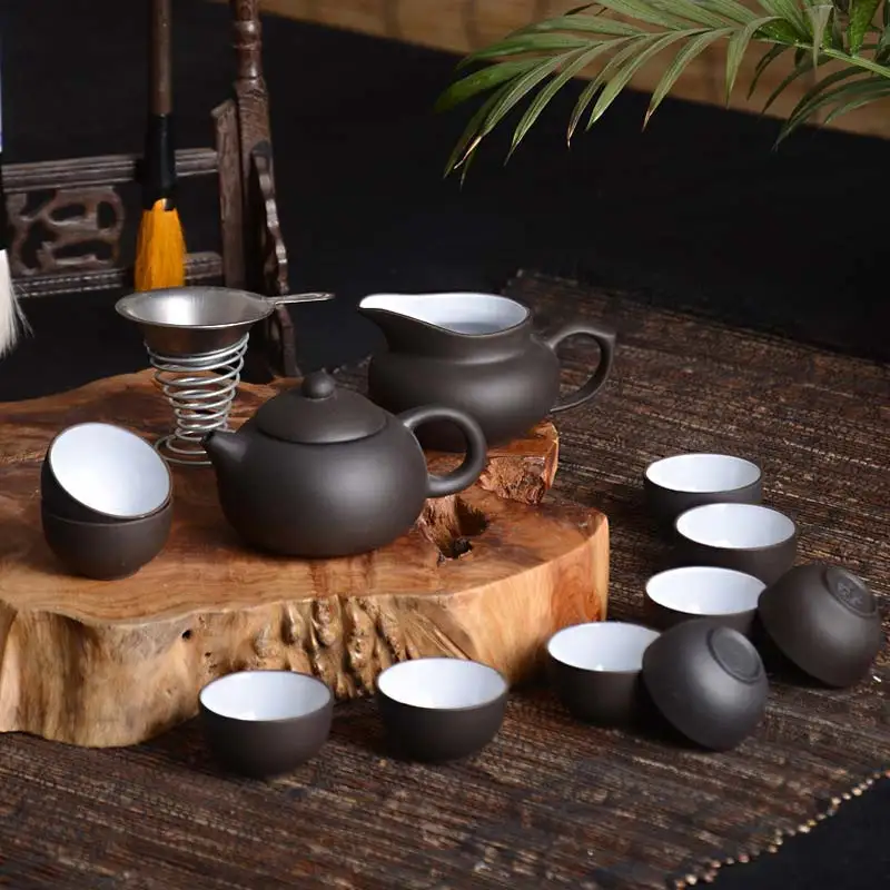 14pcs tea set white Чайный набор из фиолетового песка, керамический чайник кунг-фу, емкость для хранения чая, ручной работы, чайный горшок из фиолетового песка, чайная чашка gaiwan Tureen, чайная церемония - Цвет: 14pcs tea set white
