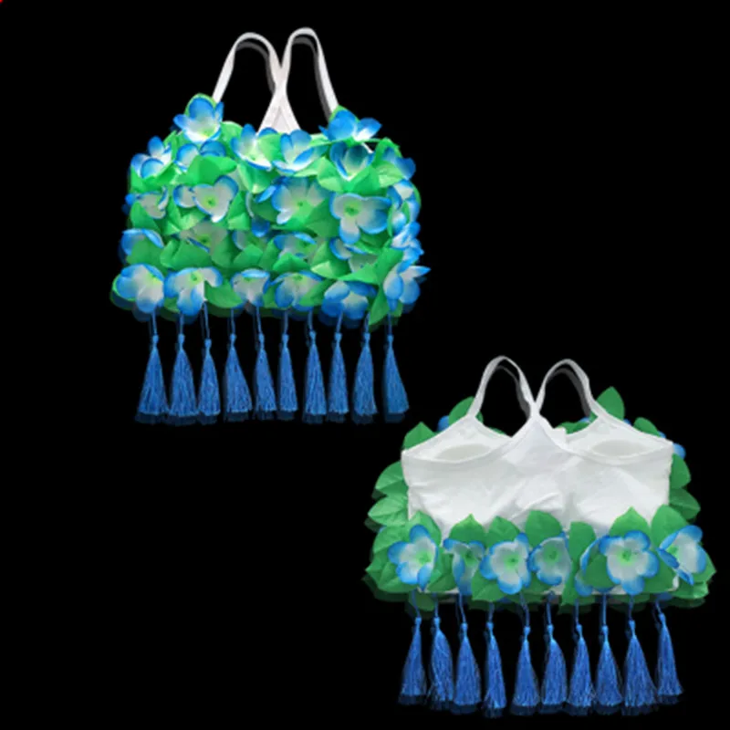 Blue Tassel Красочный Гавайский цветок бюстгальтер с кисточкой кулон Цветочные Лифчики бюстгальтер танец хула аксессуары вечерние Рождество Хэллоуин - Цвет: Blue Tassel