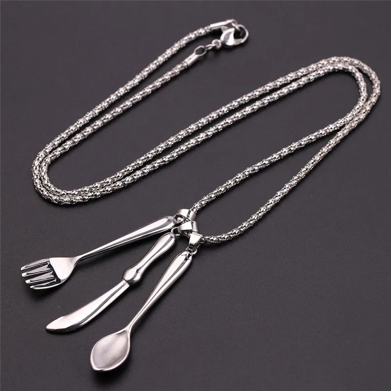 Ожерелье с подвеской в виде ложки ножа столовых приборов серебряного