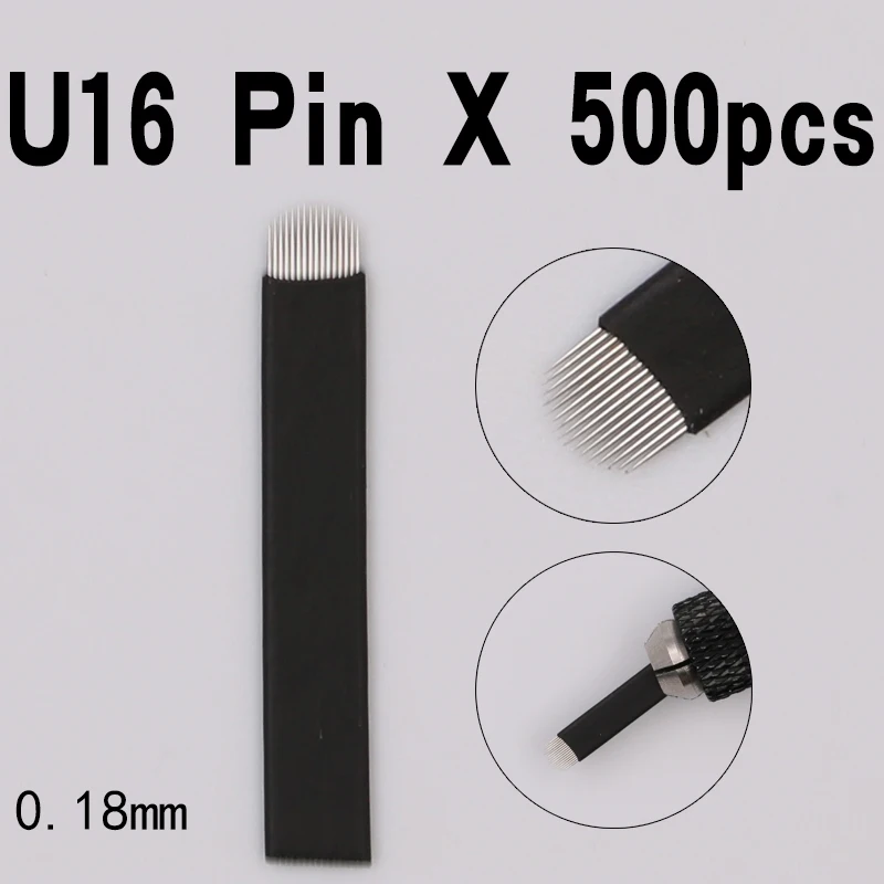 

Black Microblading Needles 0.18mm U Shape 16 pins Blades Professional For Permanent Microblading Embroidery Pen 500pcs
