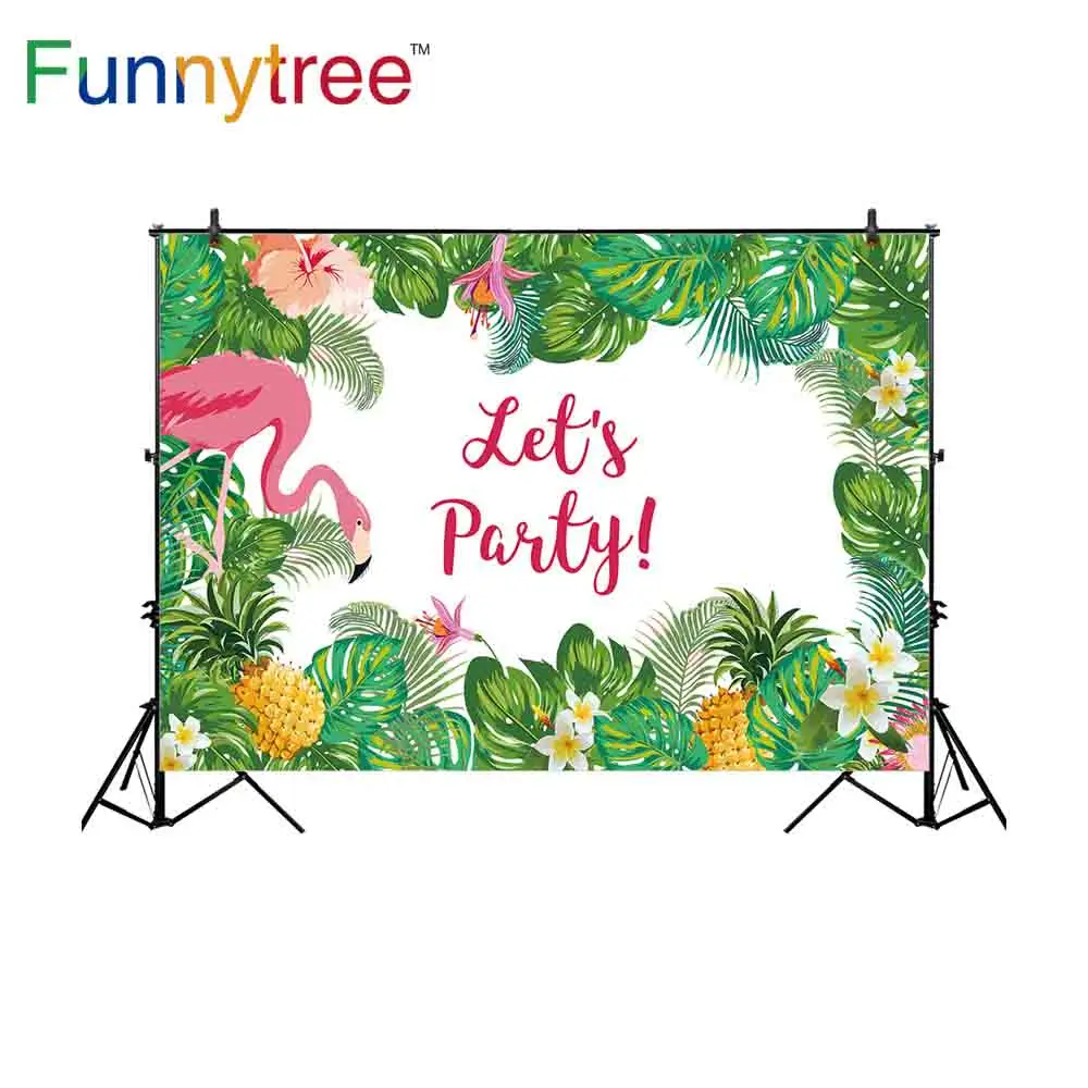 

Funnytree Tropical Birthday Photography Backdrops Flamingo Party Hawaii Pineapple Palm Leaves Summer Photo Studio Background