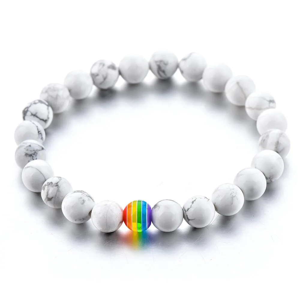 Black White Stone Beads Rainbow Bracelet Natural Lava Howlite For Women Men Couple Best Friend Bangles Jewelry Pulseira Bilekli
