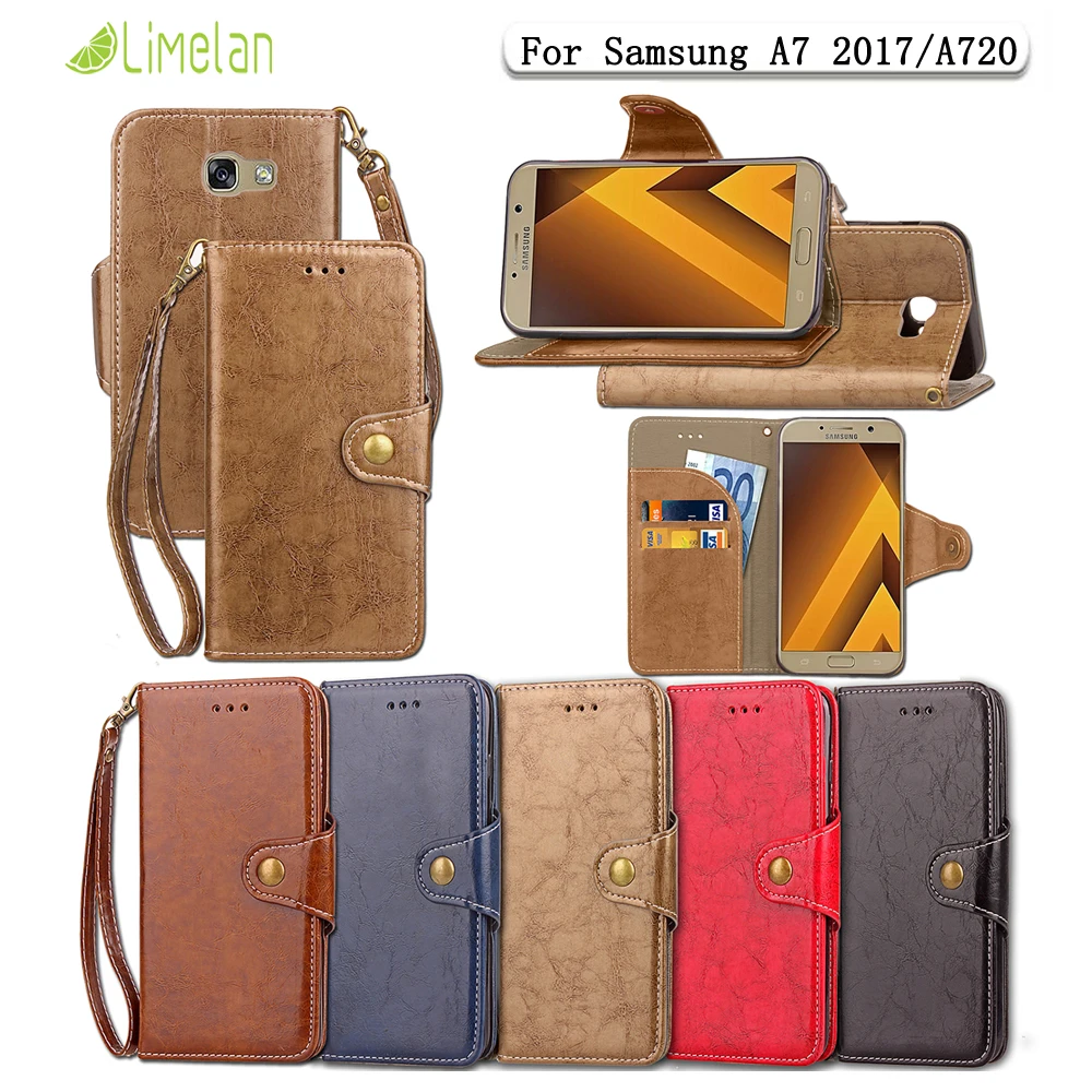 Limelan для samsung A7 2017 масло воск чехол телефона в стиле ретро кожаный с