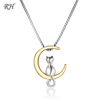 mini cute moon cat pendant necklace for women simple sweet pet clavicle chain party daily jewelry accessories bijouterie