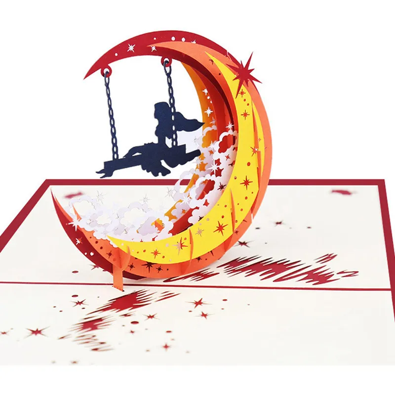 Новые креативные рождественские открытки 3D Луна девушка спасибо всплывающие