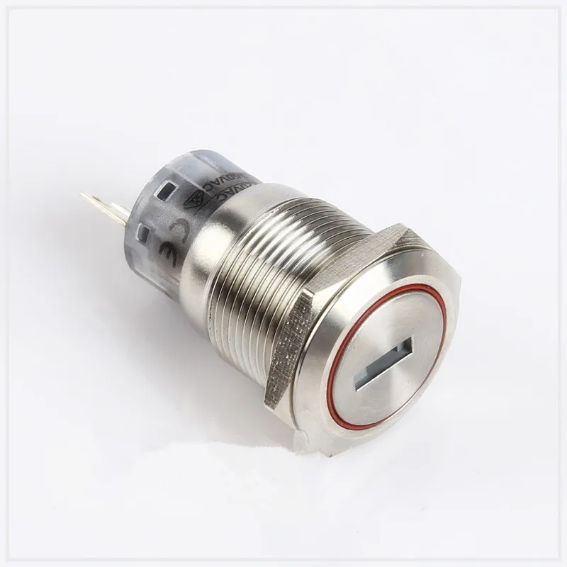 Металлический переключатель диаметром 19 мм кнопочный с ключом 3 штырька для