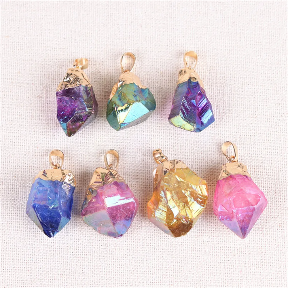 

Jewelry Natural Stone Pendants Crystal Amethysts Column Plating Color Pendant Female Simple Personality Necklace Accessories
