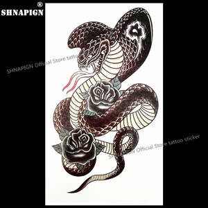 SHNAPIGN, черные, злые, Мамба, змея, Временные татуировки, боди-арт, флэш-наклейки для тату, 17*10 см, водонепроницаемые, поддельные, для автомобиля, Стайлинг, стикер на стену