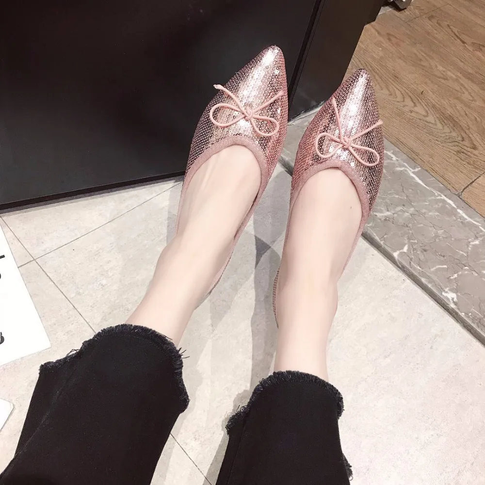 Микрофибра расшитая блестками ткань женские модные мокасины с острым носком 2019