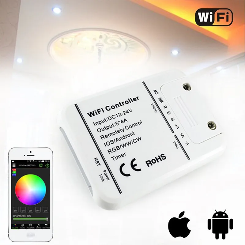 DC12-24V 4A* 5CH RGB/WW/CW Светодиодный wifi контроллер IOS Android Smart Link таймер управление музыкой rgb управление Лер