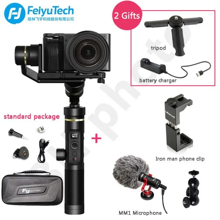 add Mic n phone clip Feiyutech G6 плюс 3-осевой Карманный стабилизатор для экшн-камеры Gopro hero смартфонов беззеркальных экшн Камера sony a6000 RX0 RX100 - Цвет: add Mic n phone clip