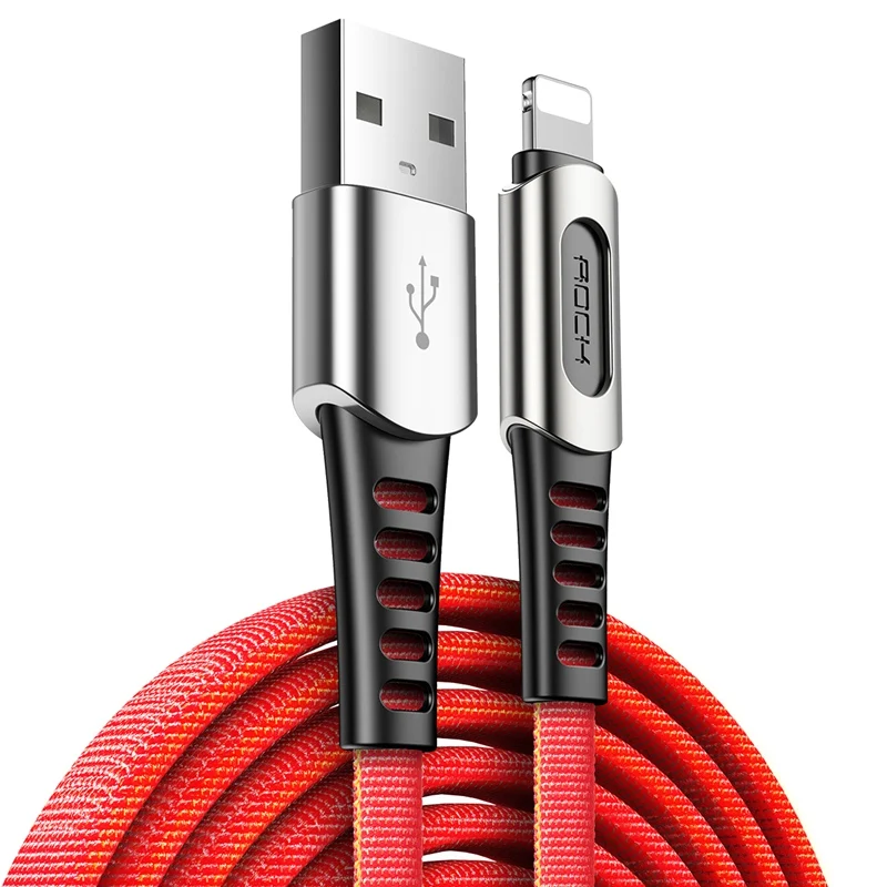 Красный ROCK роскошный usb-кабель для iPhone X XS XR MAX 8 7 6 6s plus зарядный кабель из цинкового сплава USB кабель для передачи данных телефон лампы на шнурах - Цвет: Красный