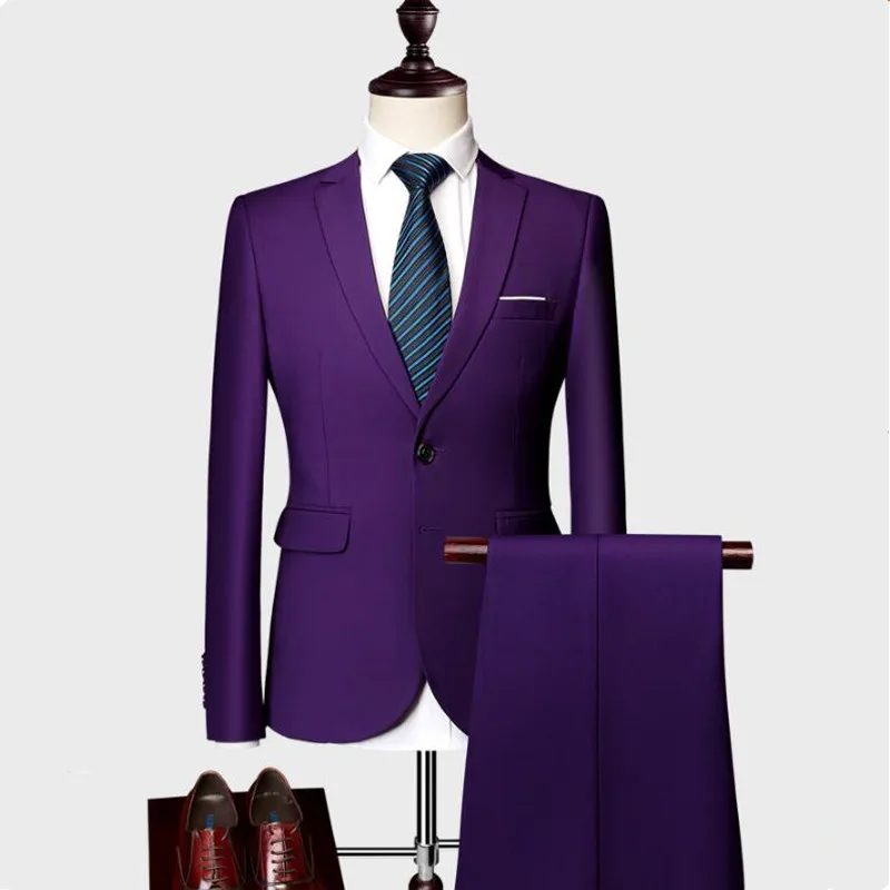purple Пиджак+ брюки) классический мужской деловой костюм, приталенный Королевский синий свадебный костюм жениха, мужской костюм, черный нежный мужской костюм, M-5XL - Цвет: purple