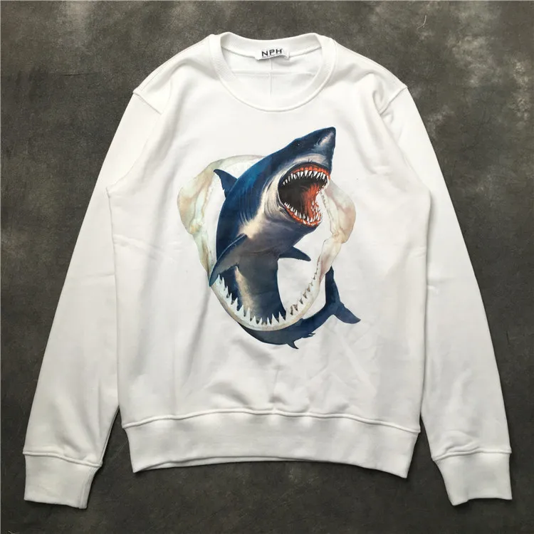 

New 19ss Men Blue shark bone Hoodies Hoody hooded Sweatshirts velvet Cotton Drake Thick Fleece Street Hip hop #G87