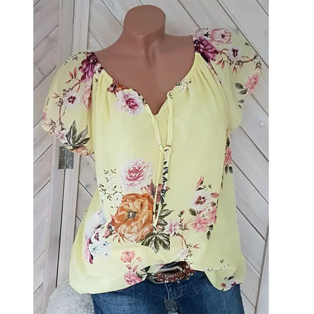 

Women Summer Short Sleeve Floral Shirt Blouse Tops Loose Ladies Casual Blouses TOPS