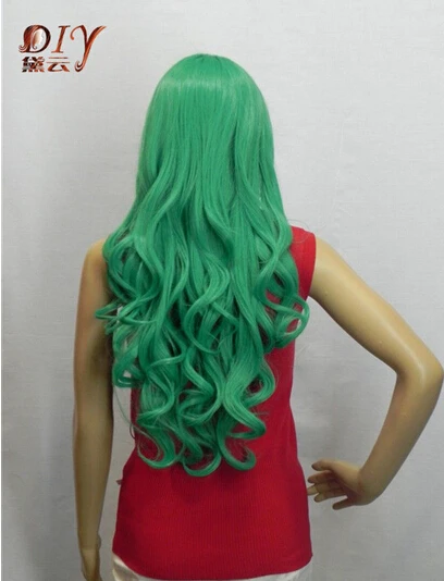 Free Shipping New Women Green Wavy Synthetic Bangs Party Cosplay Hair Full Long Wig |