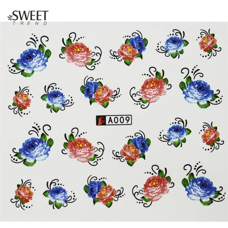 48 шт. очаровательные наклейки для дизайна ногтей с цветами Водные Наклейки