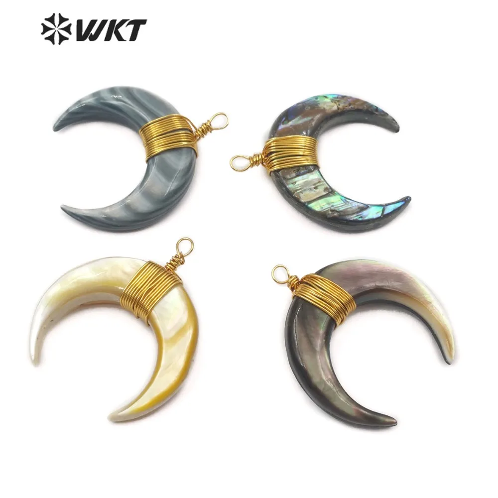 

WT-P848 Wholesale 10pcs 9*35mm Shell Pendants Moon Crescent Horn Shell Pendant For Necklace Making Women Gift