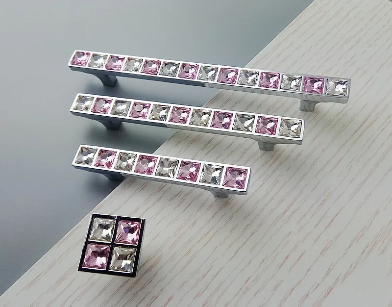 Кристалл стекло Diamond розовый ручка мебель раздвижные двери ящика Шкаф Кухонные шкафы комод ручка нажимно-отжимная ручка