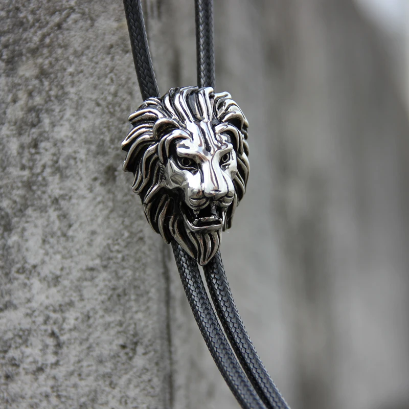 Original designer bolotie Stainless steel Lion head shape pendant bolo tie for men personality neck accessory free shipping | Аксессуары