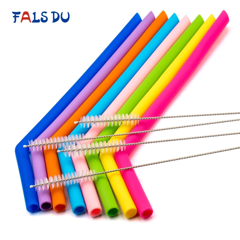 

8pcs Reusable Silicone Straws Food Grade Silicone Flexible Bent Straight Drinking Straws With Cleaner Brush Party Bar Accessory