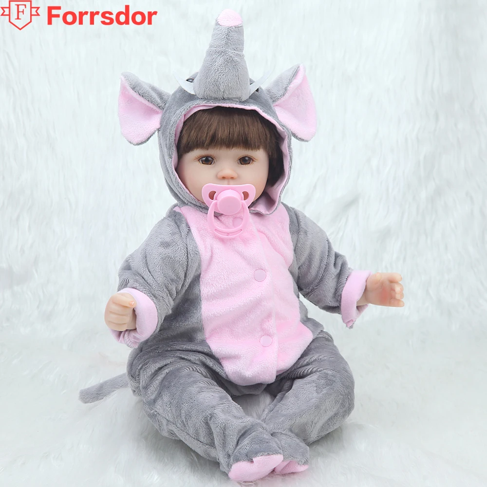 Forrsdor 42 см одежда со слонами Мягкая силиконовая кукла Реборн Новорожденный