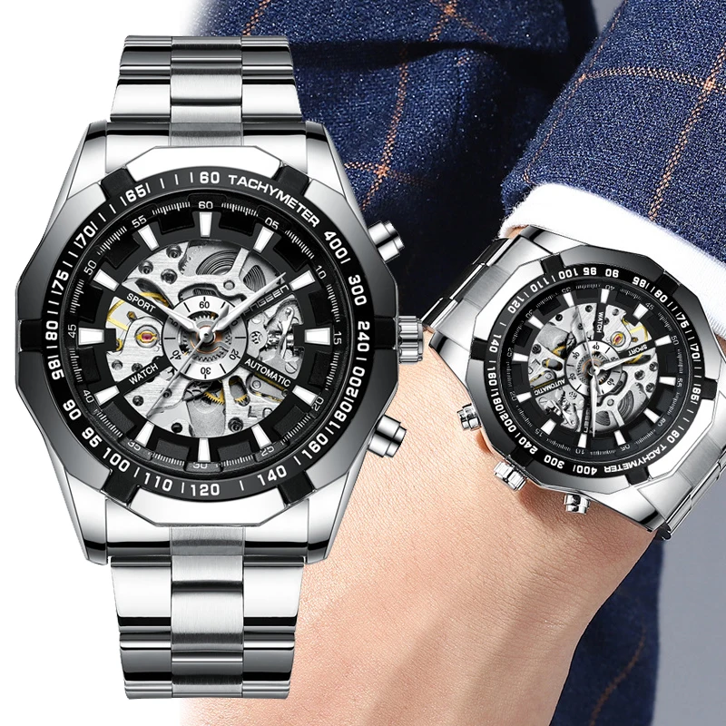 Man Mechanical Watch Skeleton Dial Tourbillon Men's Automatic Self Wind Male Clock Military Waterproof Watches for Men | Наручные