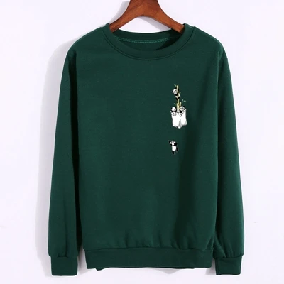 dark green Осенние толстовки, модные женские утепленные толстовки Harajuku с забавным карманом и принтом панды, зимние женские топы с круглым вырезом - Цвет: dark green
