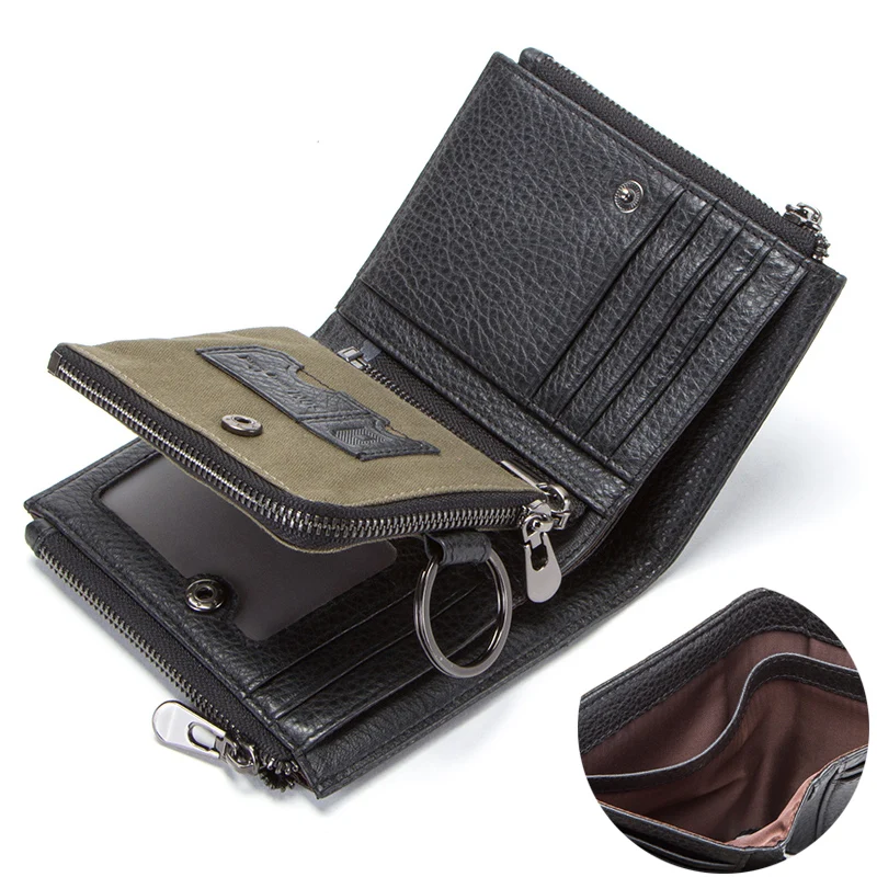 Мужской кошелек из натуральной кожи, RFID, двойная молния, короткий, walet cartera hombre, мужские кошельки, мужской кошелек с карманом для монет