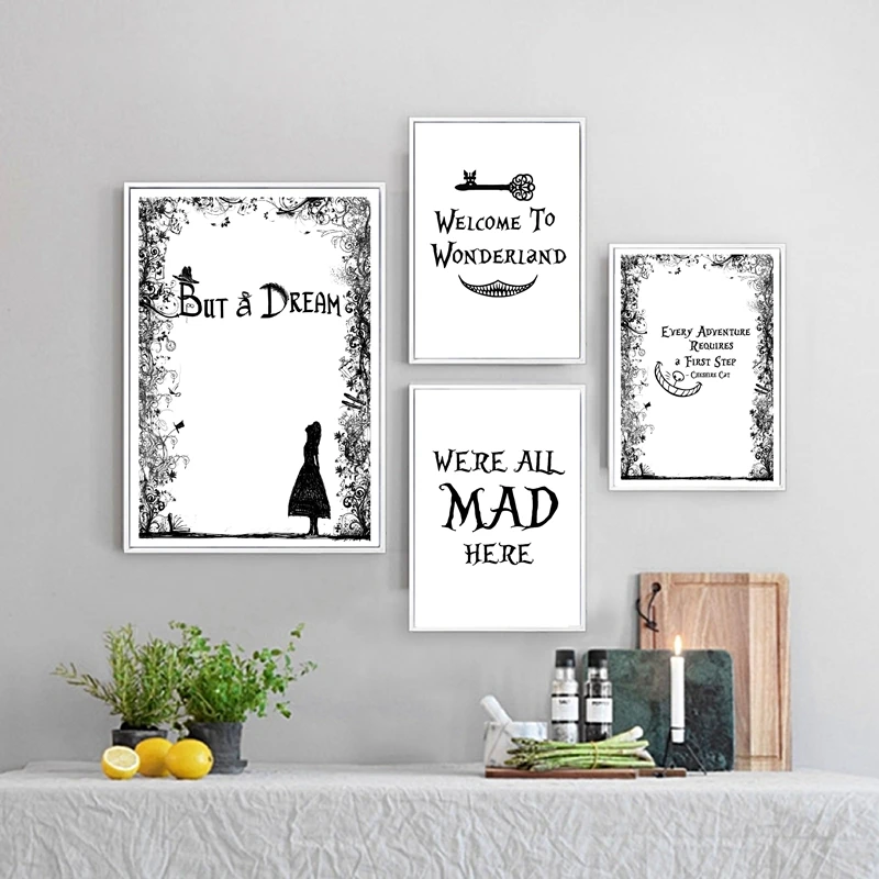 Alice Adventure Wonderland плакат Картина на холсте мы все злимся здесь кот холст печать