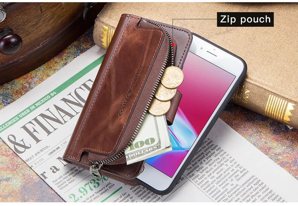 Роскошный чехол-книжка Crazy Horse из натуральной кожи для iPhone 7 8, чехол держатель для карт, чехол для iPhone 7 8 с отделением для монет, чехол для телефона