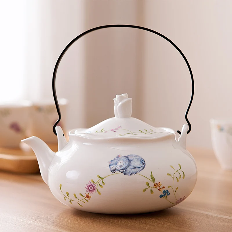 

Pastoral Style Tea Set Ceramic Coffee Milk Teaware Drinkware Four Cups One Pot Flower Tea Kettle Water Cup Container Decoration