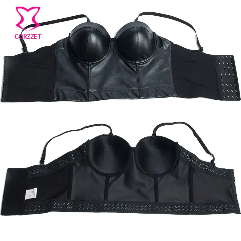 Черный укороченный бюстгальтер из искусственной кожи Soutien Gorge с пуш-ап бюстье
