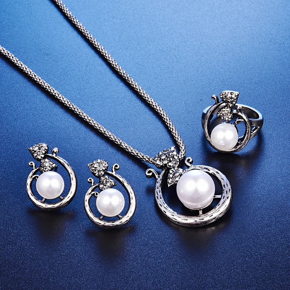 Комплект из колье серёг и кольца с большим жемчугом | Украшения аксессуары
