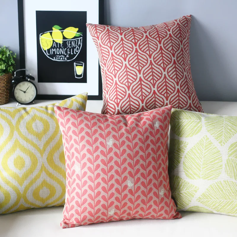 Yellow vintage brief red leaves car sofa cushion set fresh geometry fluid pillow decoration | Дом и сад