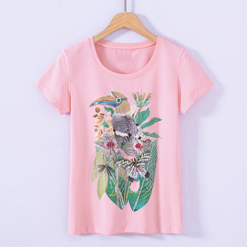 Футболки женские Стразы ручная шарик декорированы стразами летние модные топы