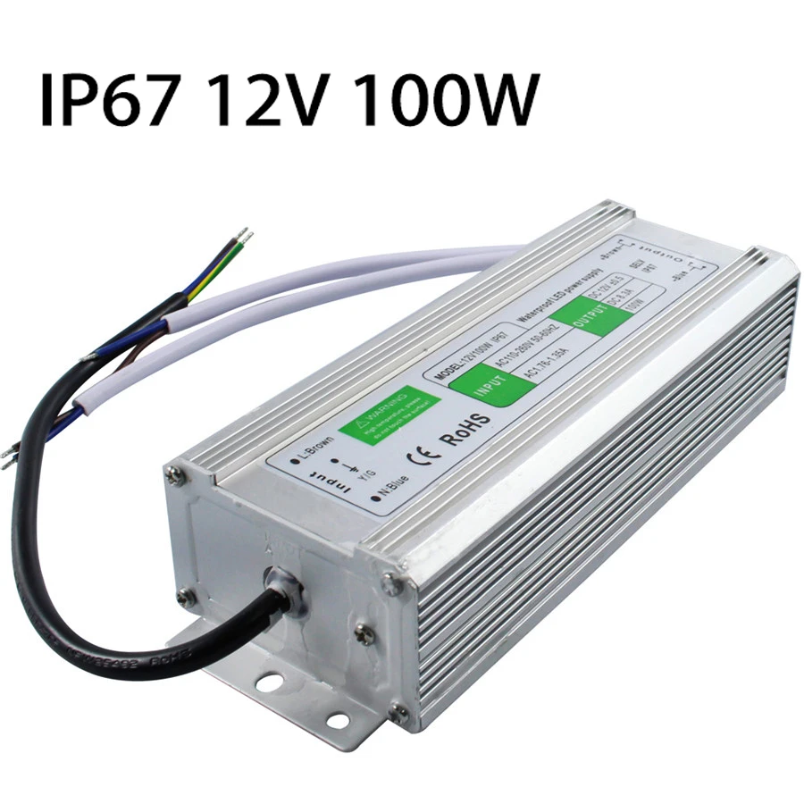 DC 12 V 100 W IP67 Водонепроницаемый светодиодный драйвер AC100 260V переменного тока в