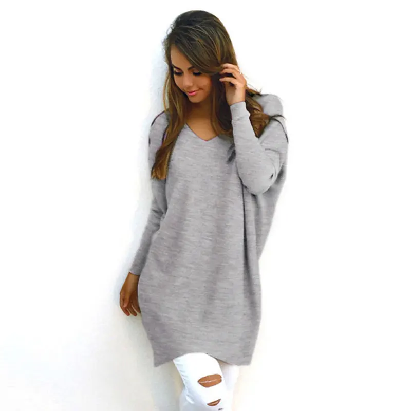 Women Fashion New Causal Loose Sweater Office Lady Long Sleeve Pullovers Spring Autumn Solid V-Neck Female Tops | Женская одежда