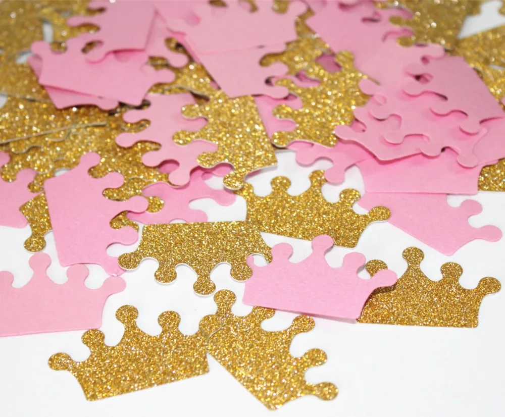 

Pink and Gold Confetti Custom Colors It's A Girl Baby Shower Decoration Crown Glitter Princess 1st birthday Party Decor